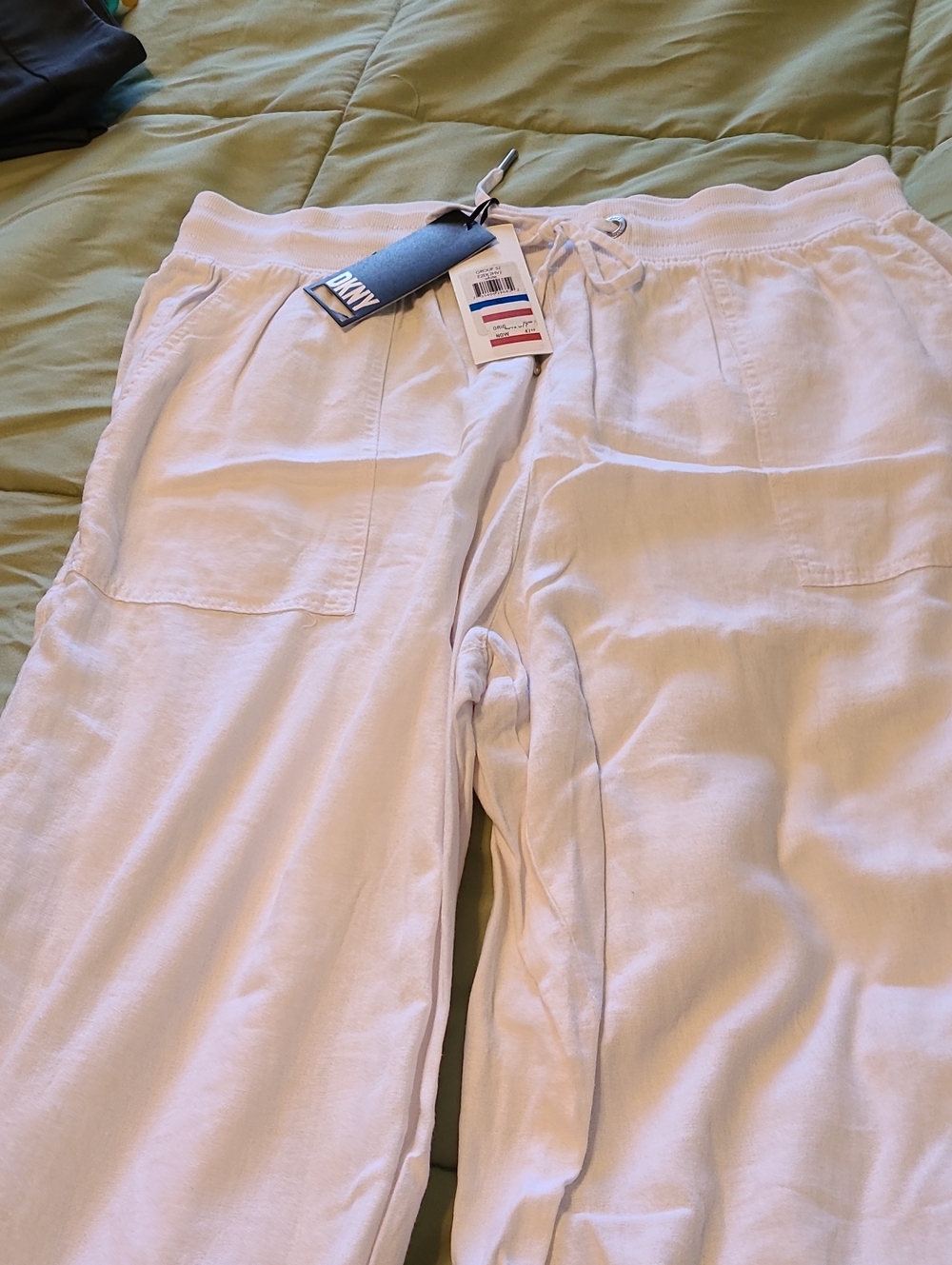 DKNY Women's White Drawstring Jeans/Linen Blend Joggers